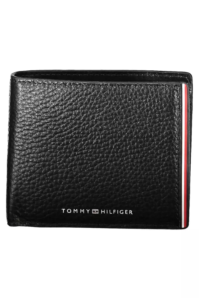 Sleek Black Leather Wallet with Contrasting Accents