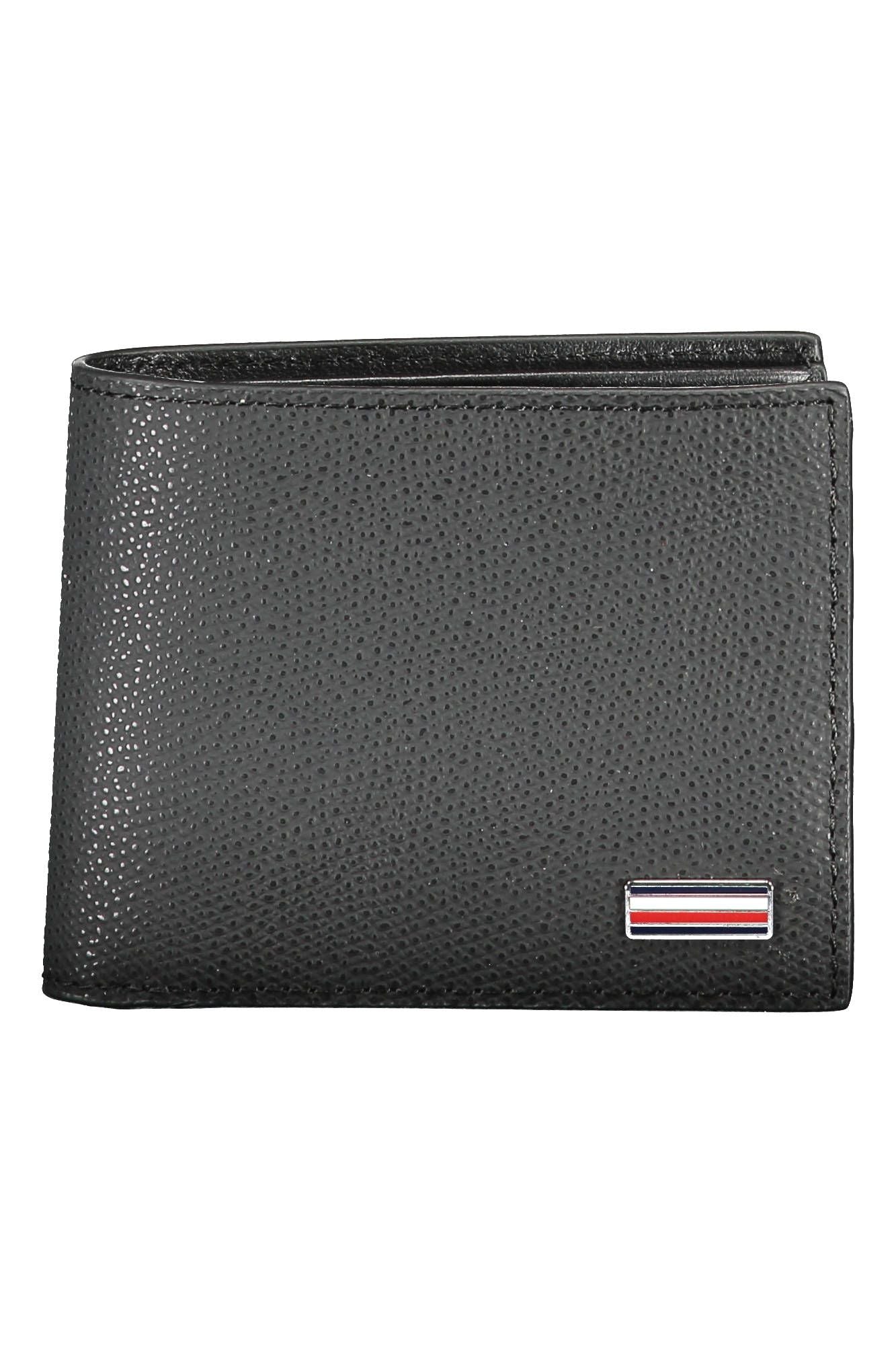 Sleek Black Leather Wallet with Contrasting Accents