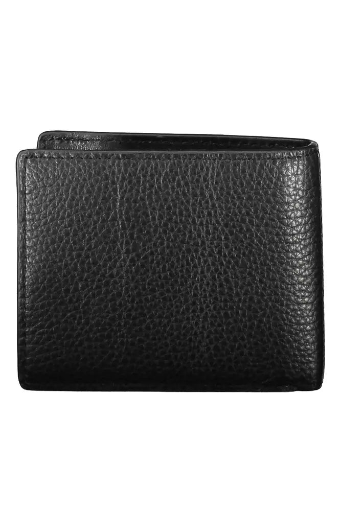 Sleek Black Leather Wallet with Logo Detail