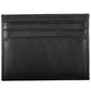 Sleek Black Leather Card Holder with Contrasting Detail