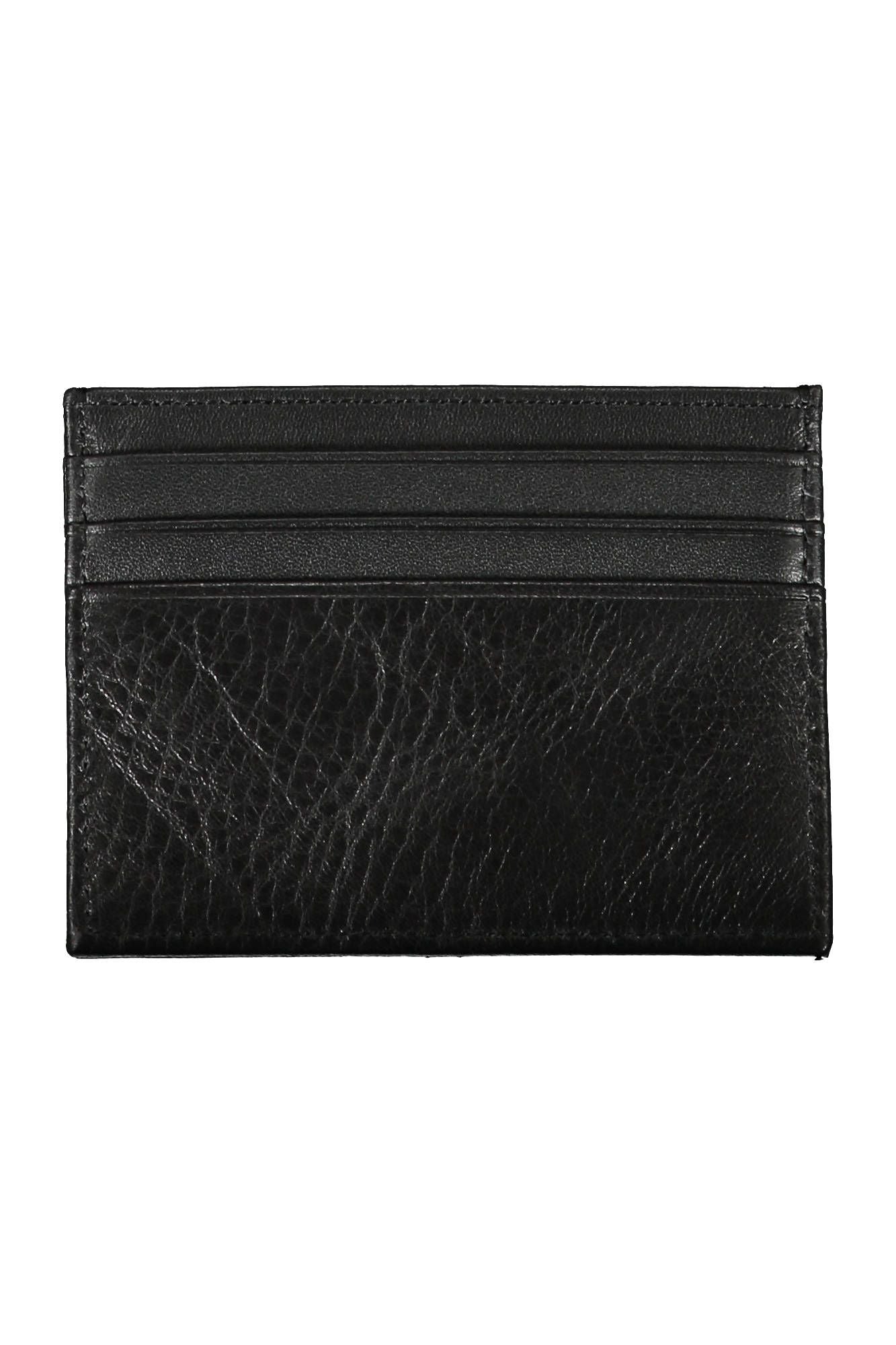 Sleek Black Leather Card Holder with Contrast Detail