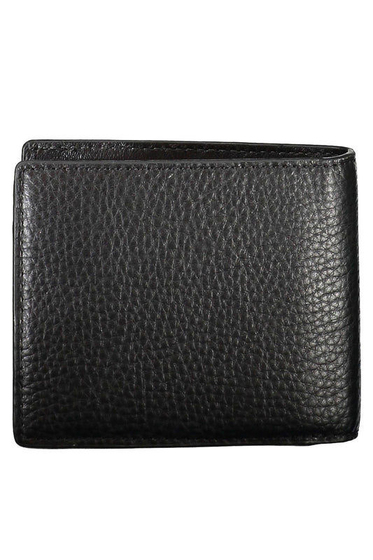 Sleek Black Leather Wallet with Compartment & Coin Purse