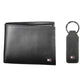 Sleek Black Leather Wallet and Keychain Set