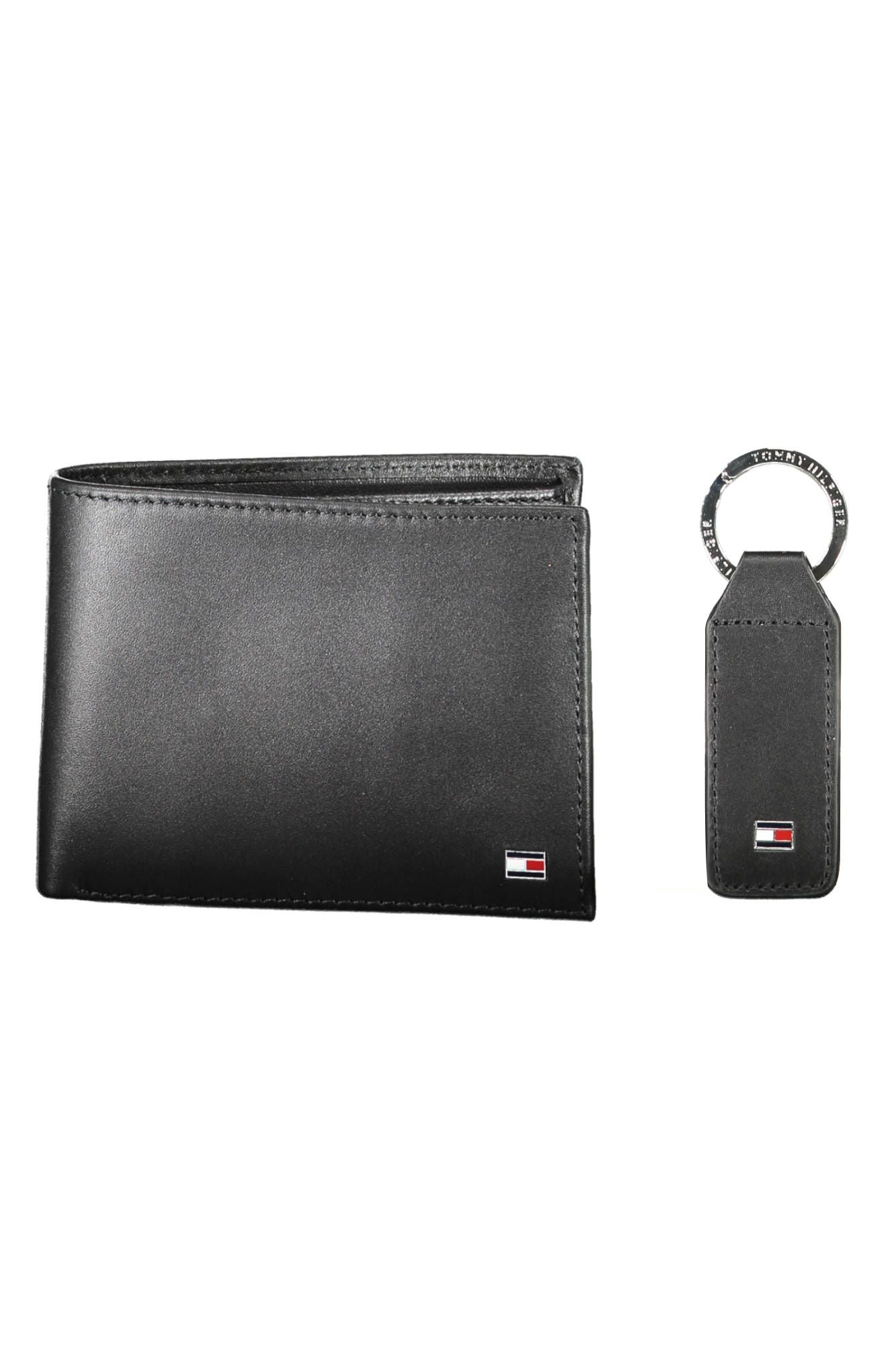 Sleek Black Leather Wallet and Keychain Set