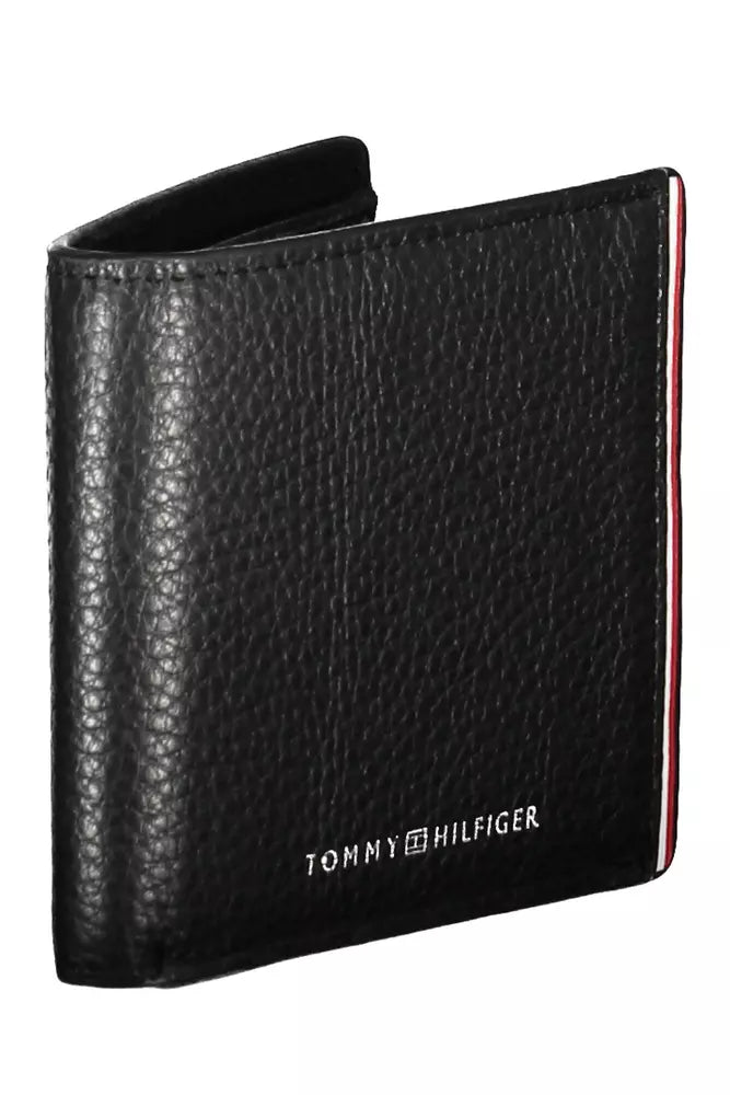 Sleek Black Leather Wallet with Logo Detail