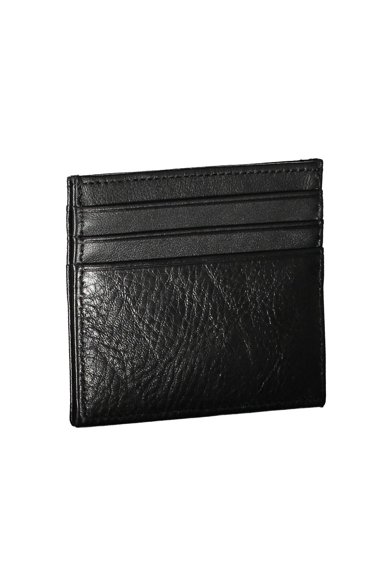 Sleek Black Leather Card Holder with Contrast Detail