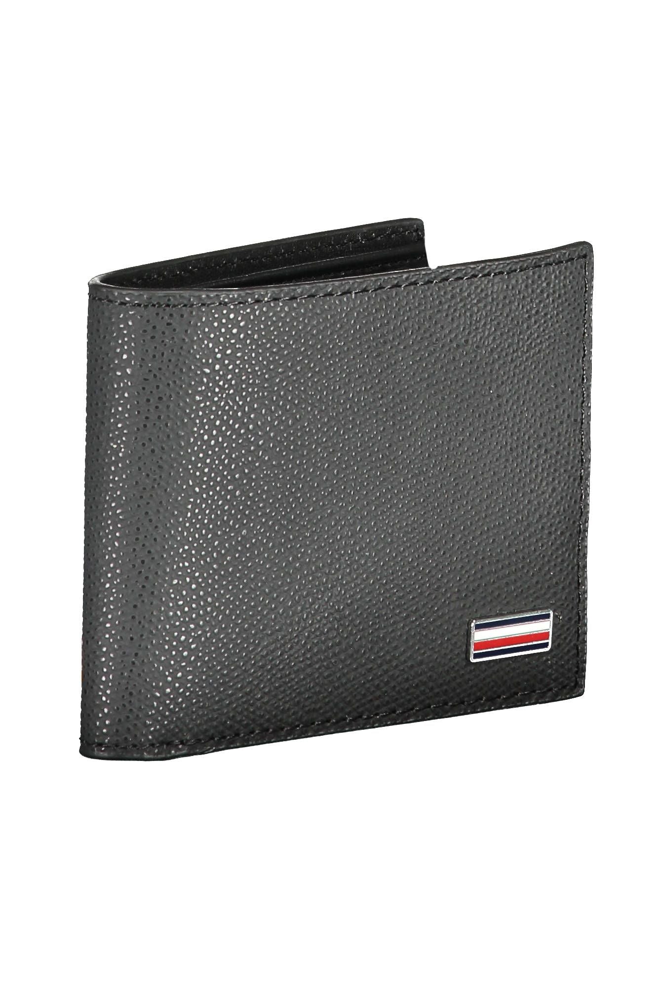 Sleek Black Leather Wallet with Contrasting Accents