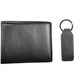Sleek Black Leather Wallet and Keychain Set