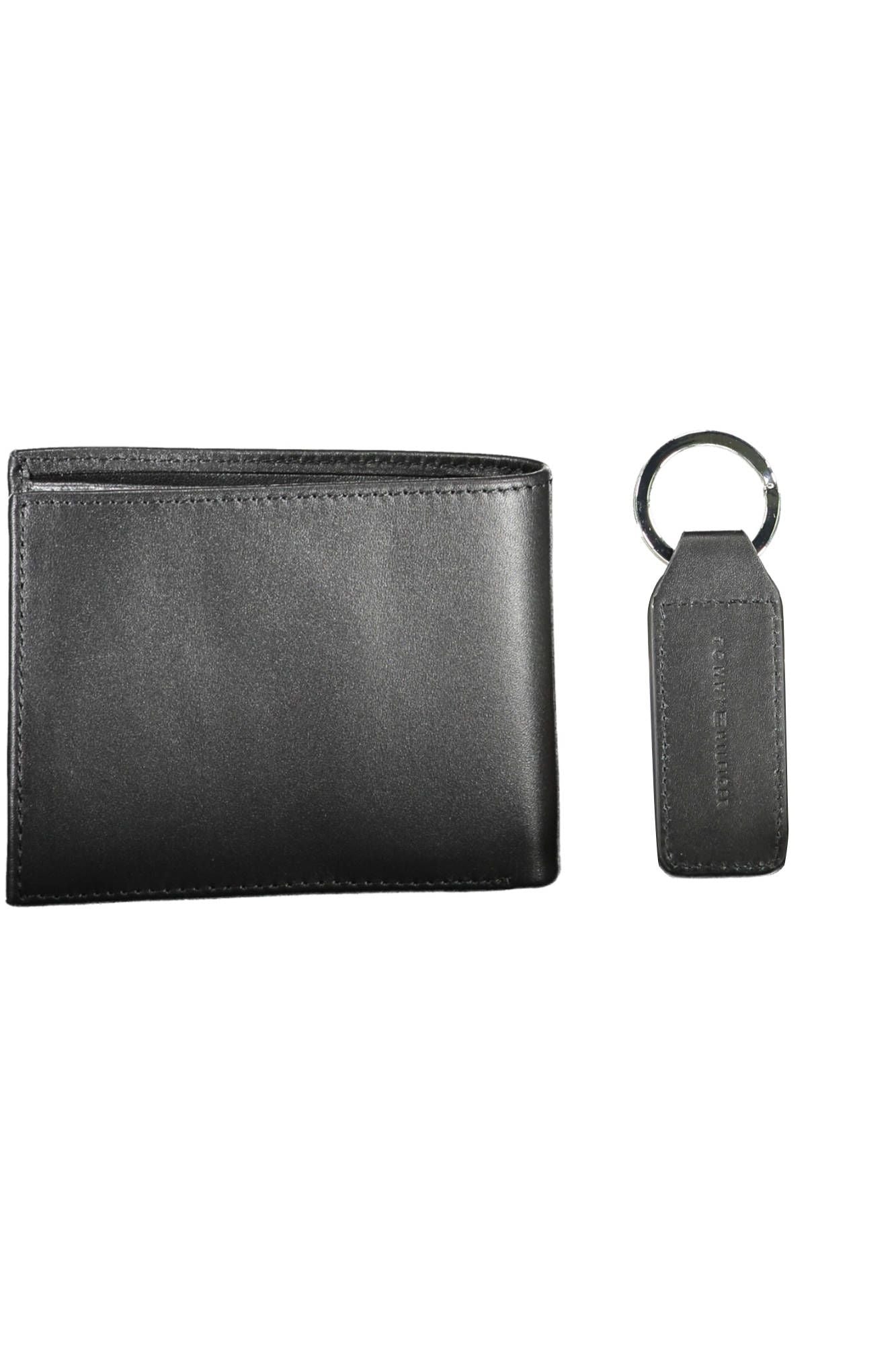 Sleek Black Leather Wallet and Keychain Set