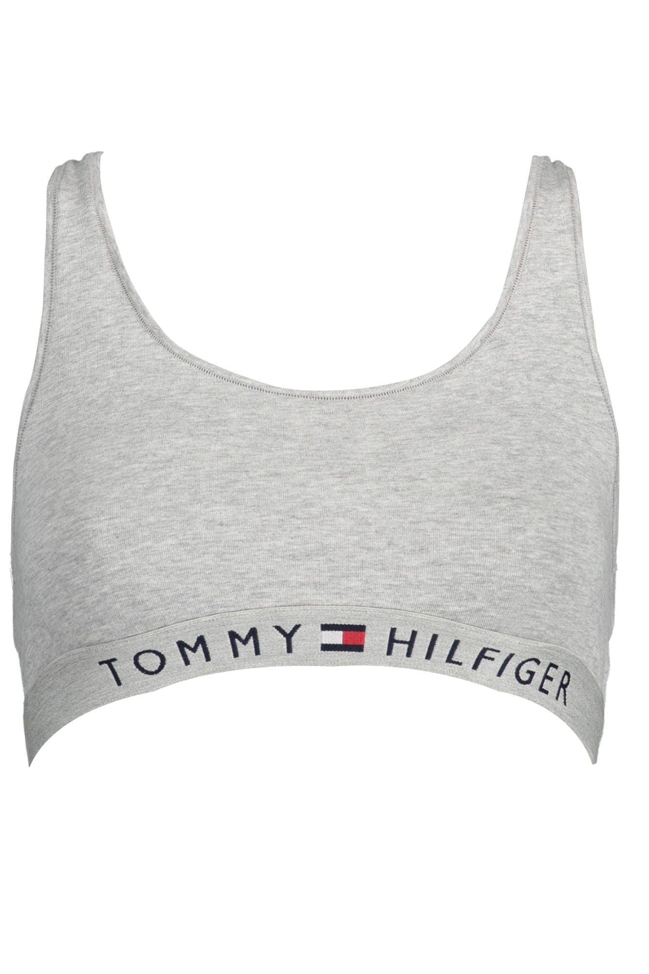 Elegant Gray Sports Bra with Logo Detail