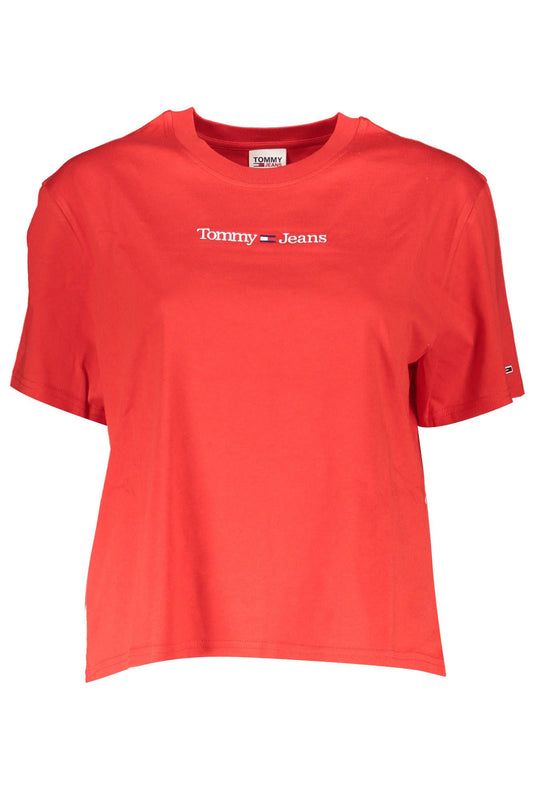 Chic Red Embroidered Cotton Tee