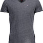 Elegant Blue V-Neck Tee with Embroidered Logo