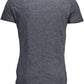 Elegant Blue V-Neck Tee with Embroidered Logo