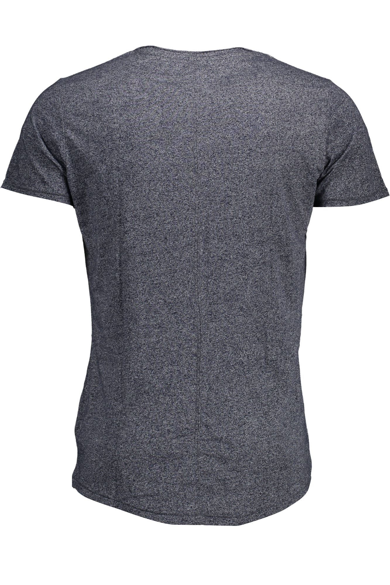 Elegant Blue V-Neck Tee with Embroidered Logo