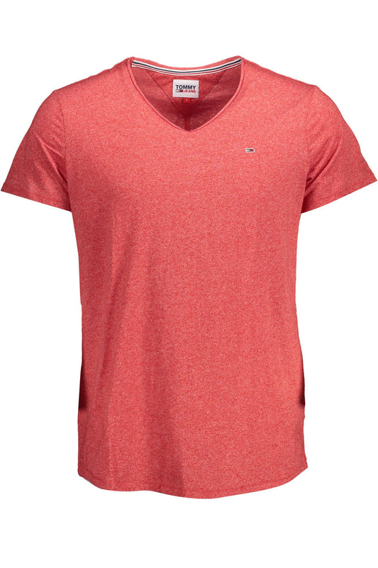 Sleek Red V-Neck Tee with Embroidered Logo