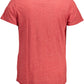 Sleek Red V-Neck Tee with Embroidered Logo