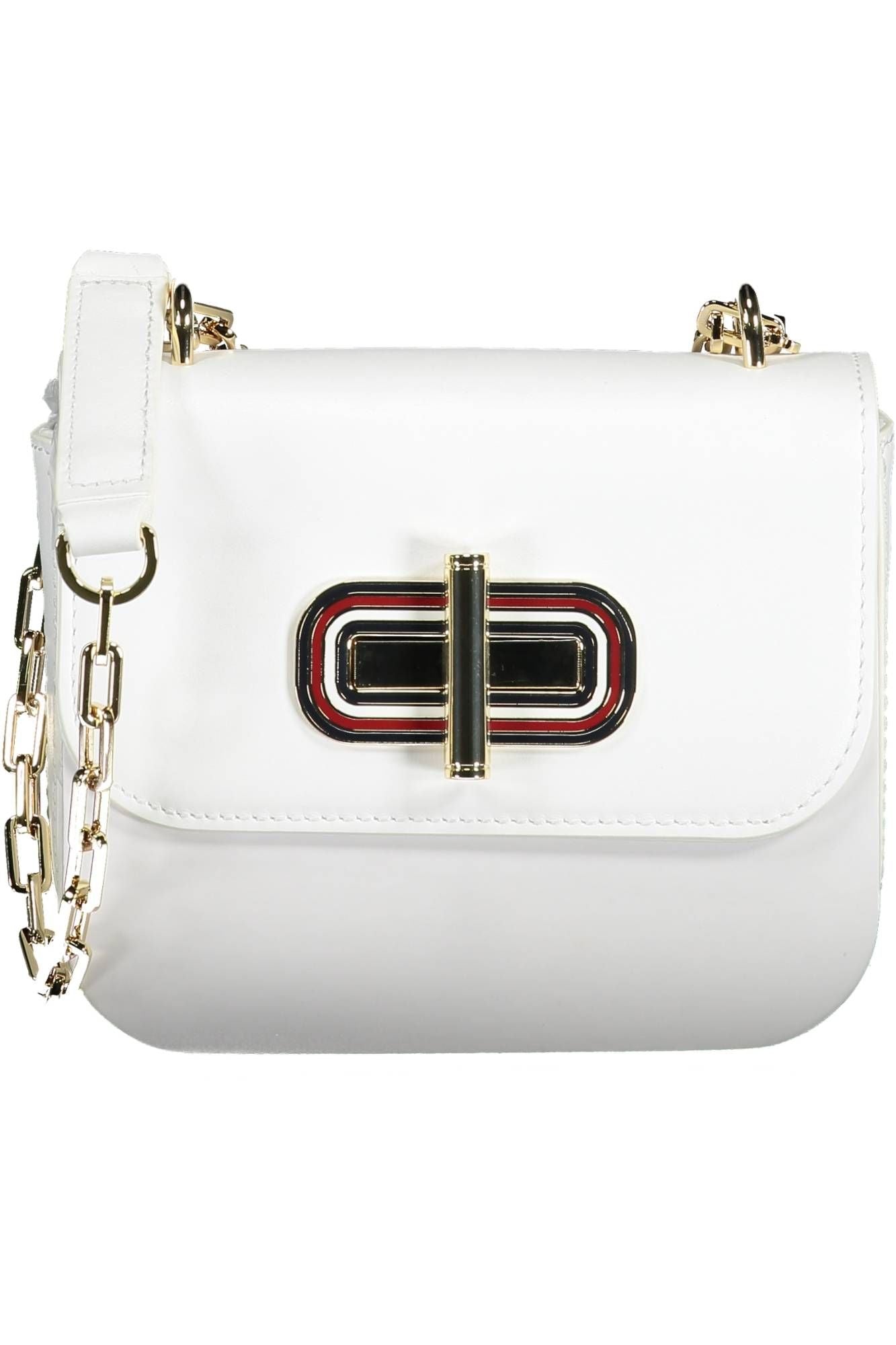 White Leather Classic Shoulder Bag with Contrast Details