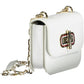 White Leather Classic Shoulder Bag with Contrast Details