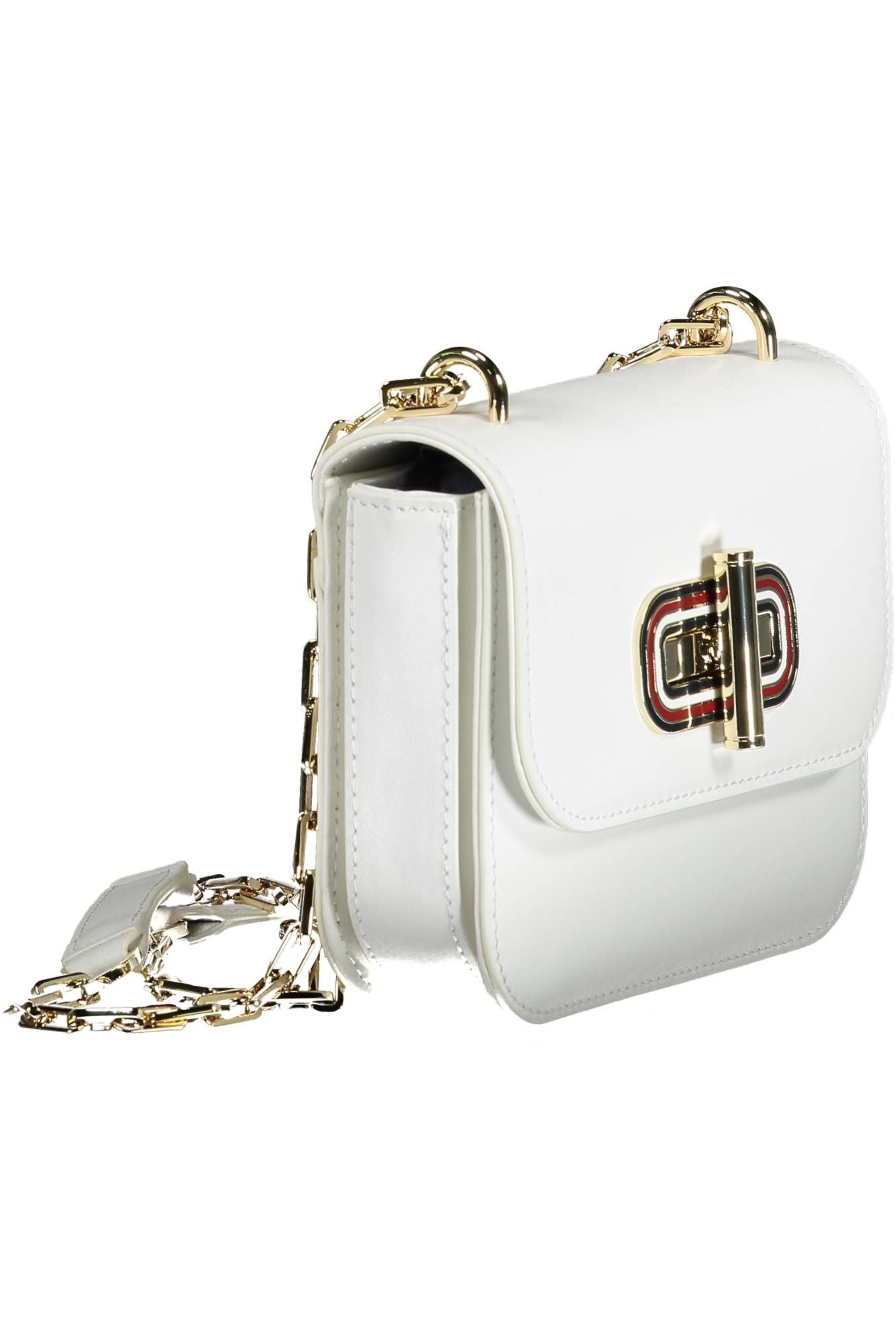 White Leather Classic Shoulder Bag with Contrast Details