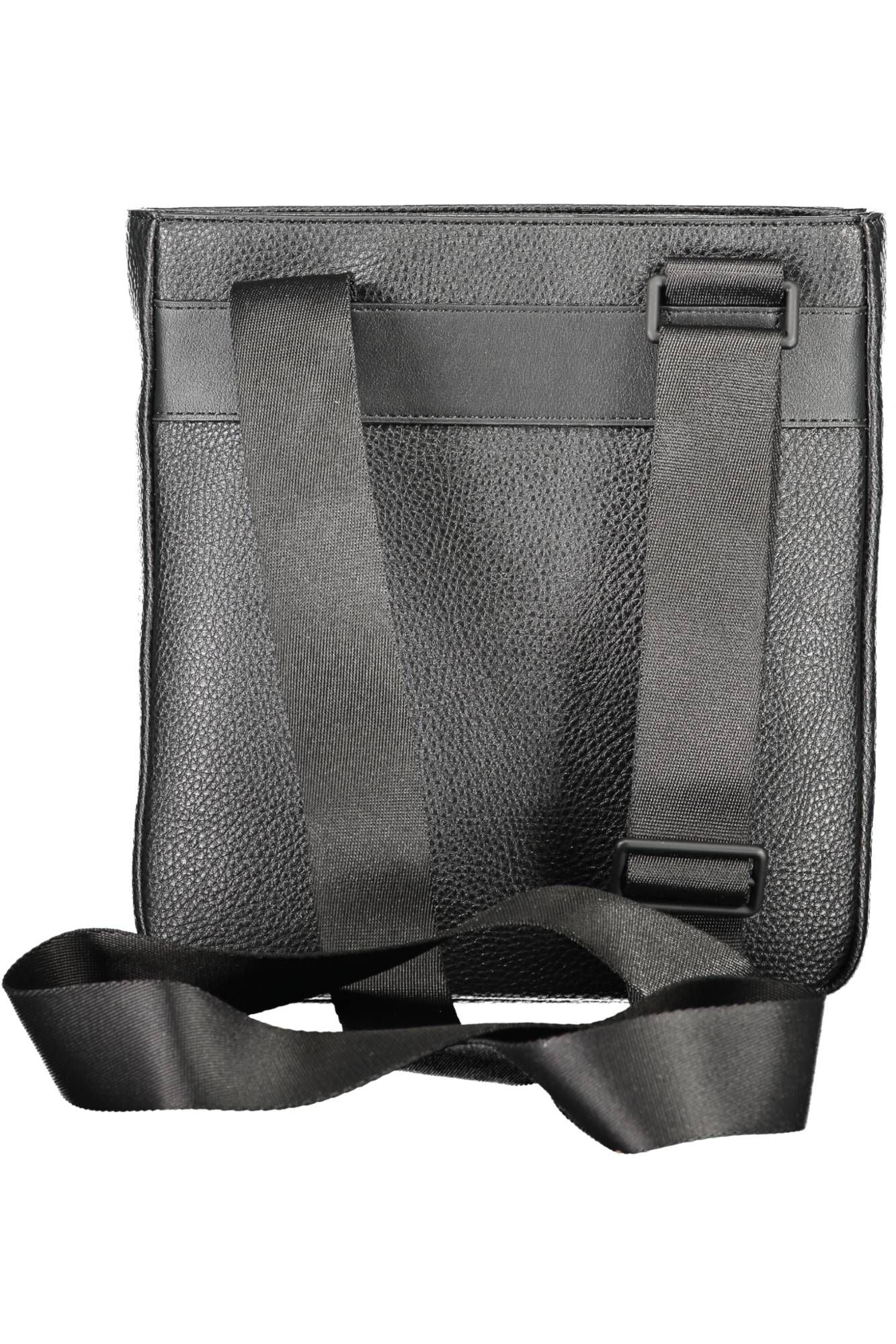 Sleek Black Polyurethane Shoulder Bag