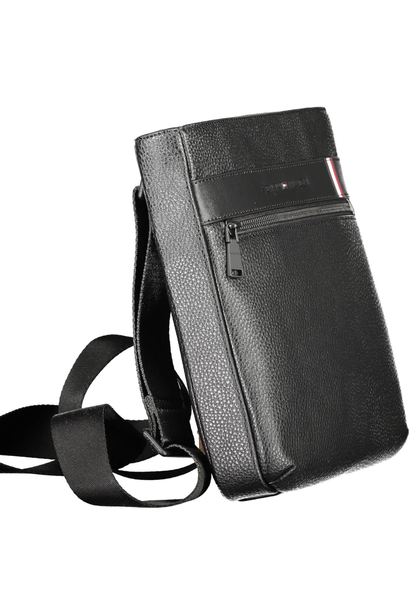 Sleek Black Polyurethane Shoulder Bag