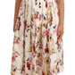 White Floral Dog Print Cotton Pleated Gown Dress