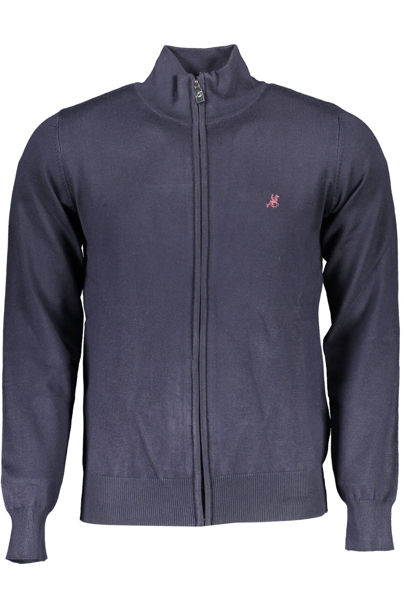 Sleek Navy Emblematic Zip Cardigan