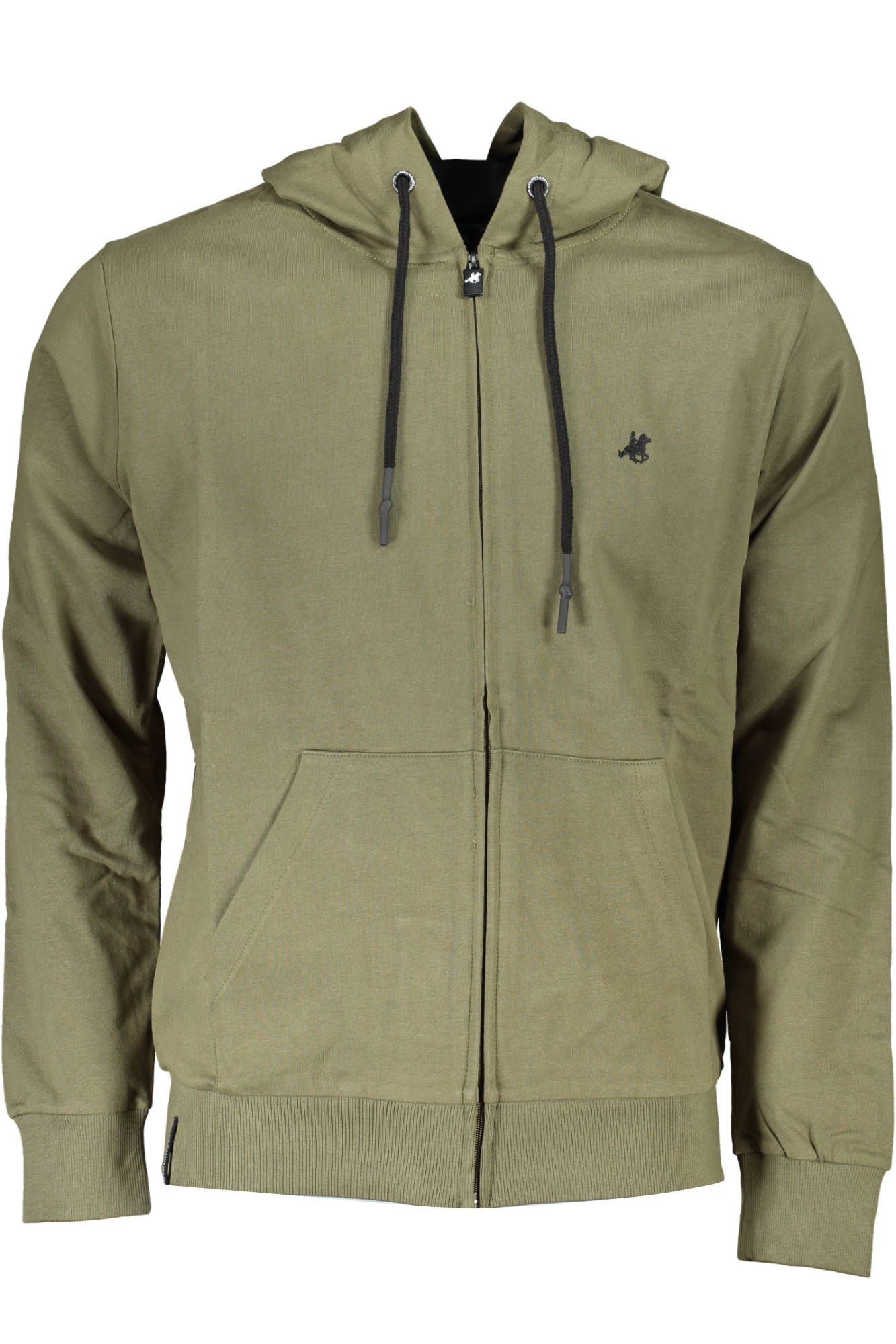 Green High-Collar Zip Hoodie with Embroidery