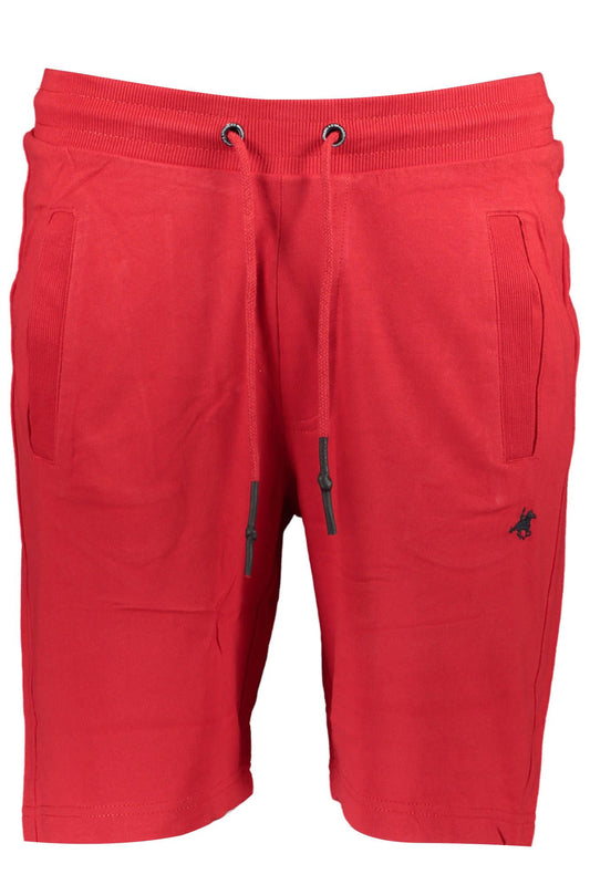 Sporty Red Cotton Shorts with Logo Embroidery