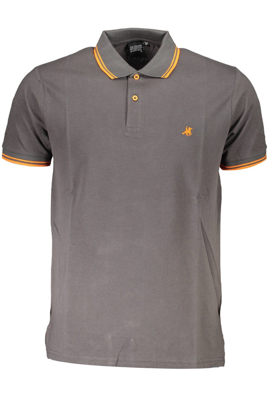 Elegant Gray Contrast Detail Polo Shirt