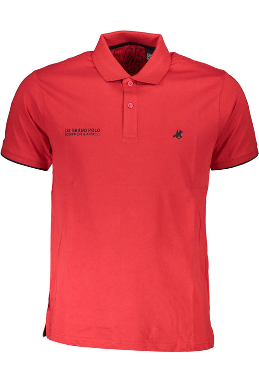 Chic Red Embroidered Polo Shirt with Contrasting Accents