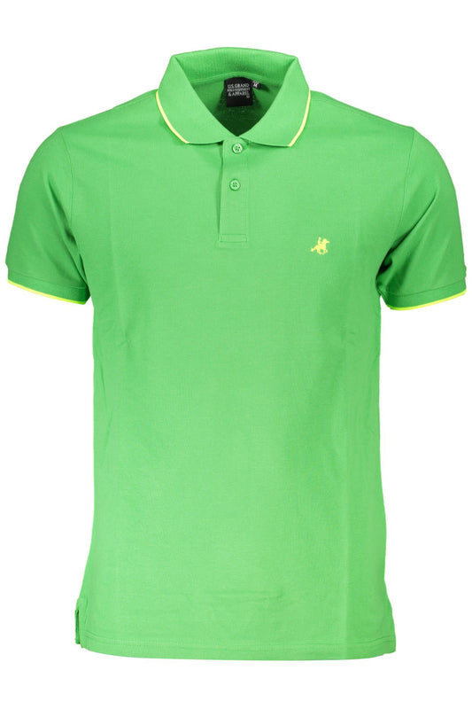 Elegant Green Cotton Polo with Contrasting Details