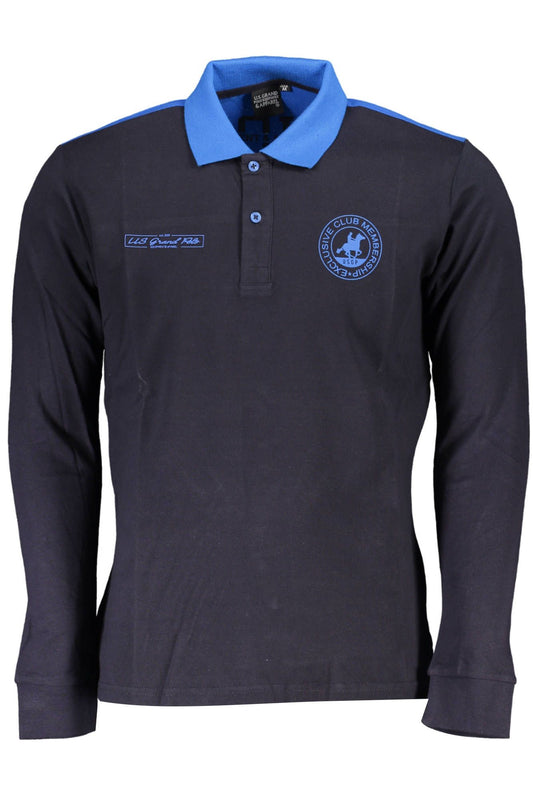 Elegant Long-Sleeve Blue Polo with Contrasting Details