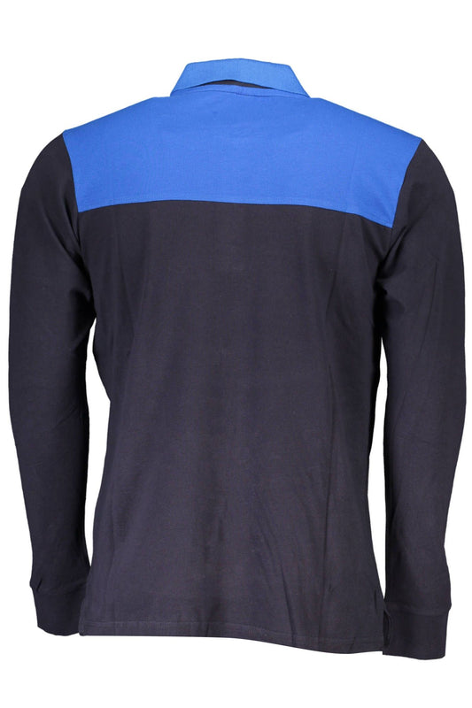 Elegant Long-Sleeve Blue Polo with Contrasting Details