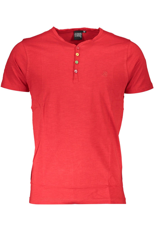 Elegant Red V-Neck Buttoned Tee