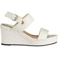 Chic Ankle Strap Wedge Sandals with Contrasting Logo