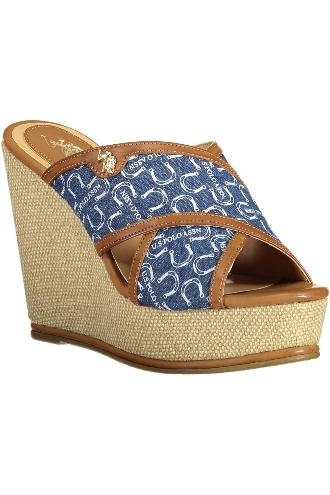 Chic Blue Wedge Sandals with Logo Accent