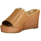 Chic Brown Wedge Sandals with Contrasting Details