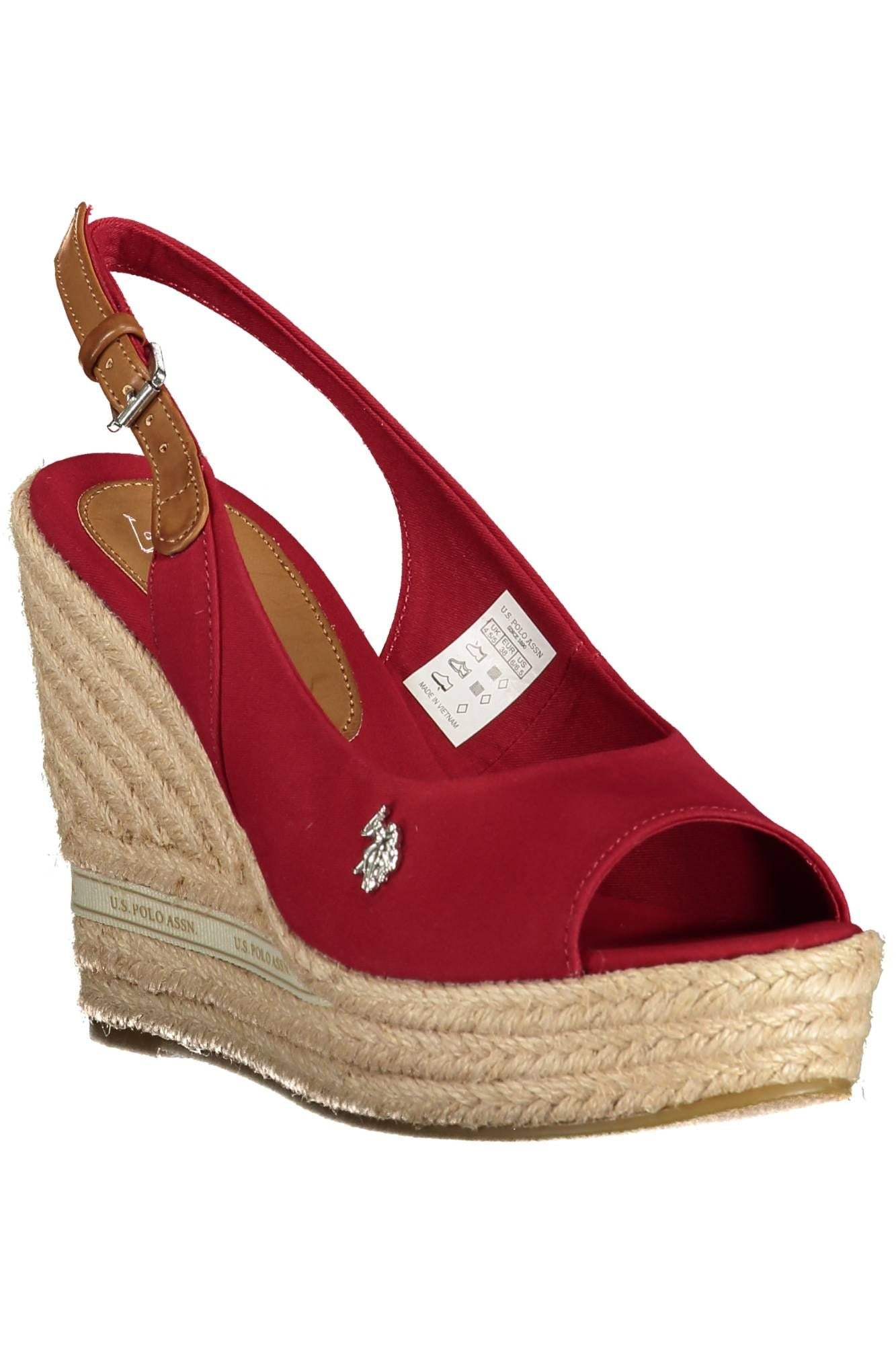 Chic Red Wedge Sandals with Contrasting Accents