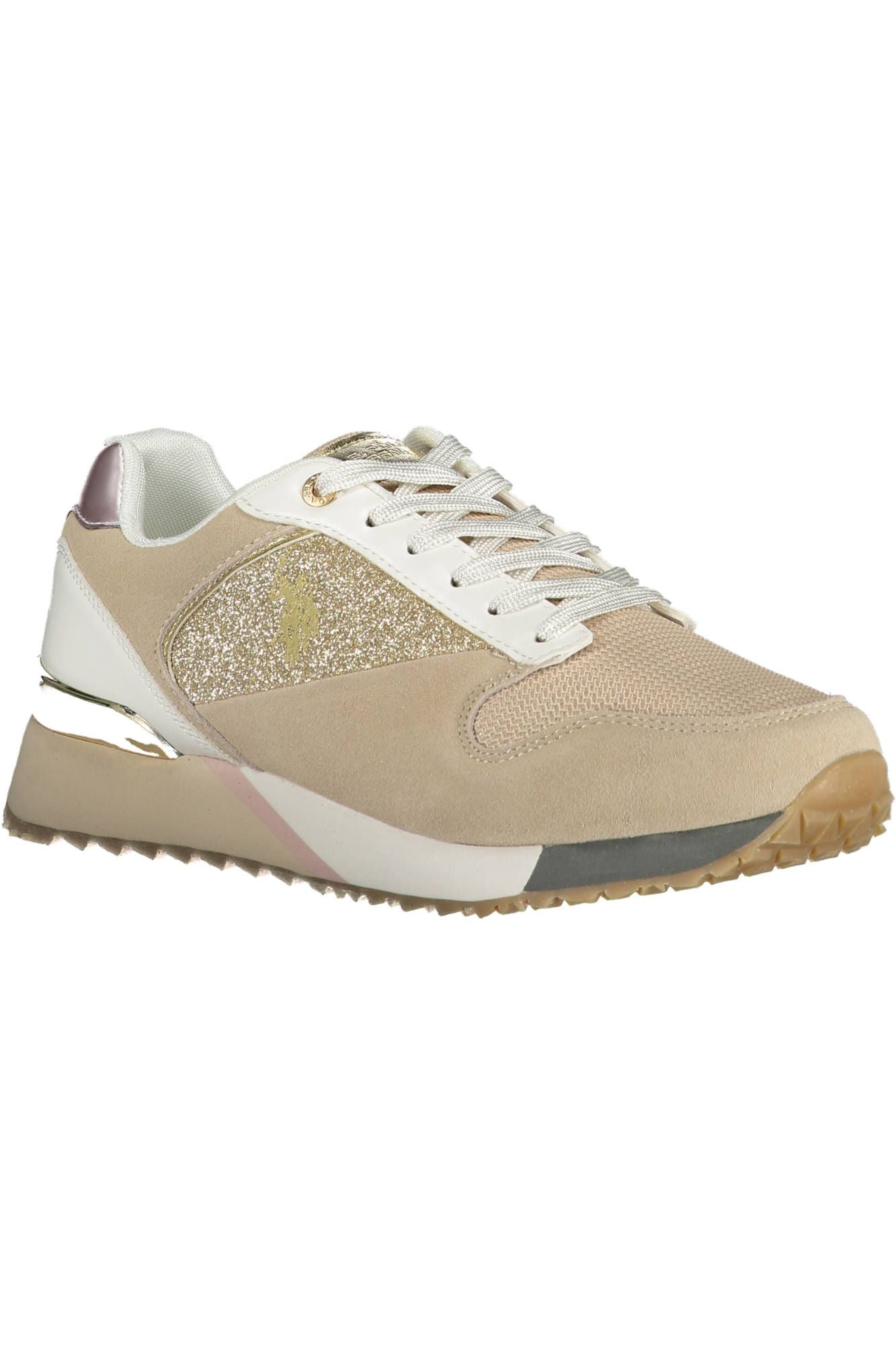 Chic Beige Sports Sneakers With Logo Detail