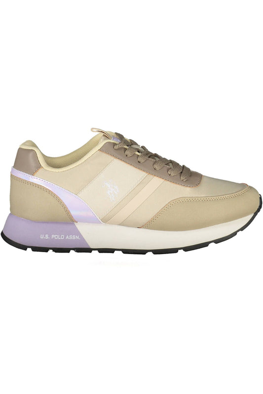 Chic Beige Lace-Up Sneakers with Logo Accent