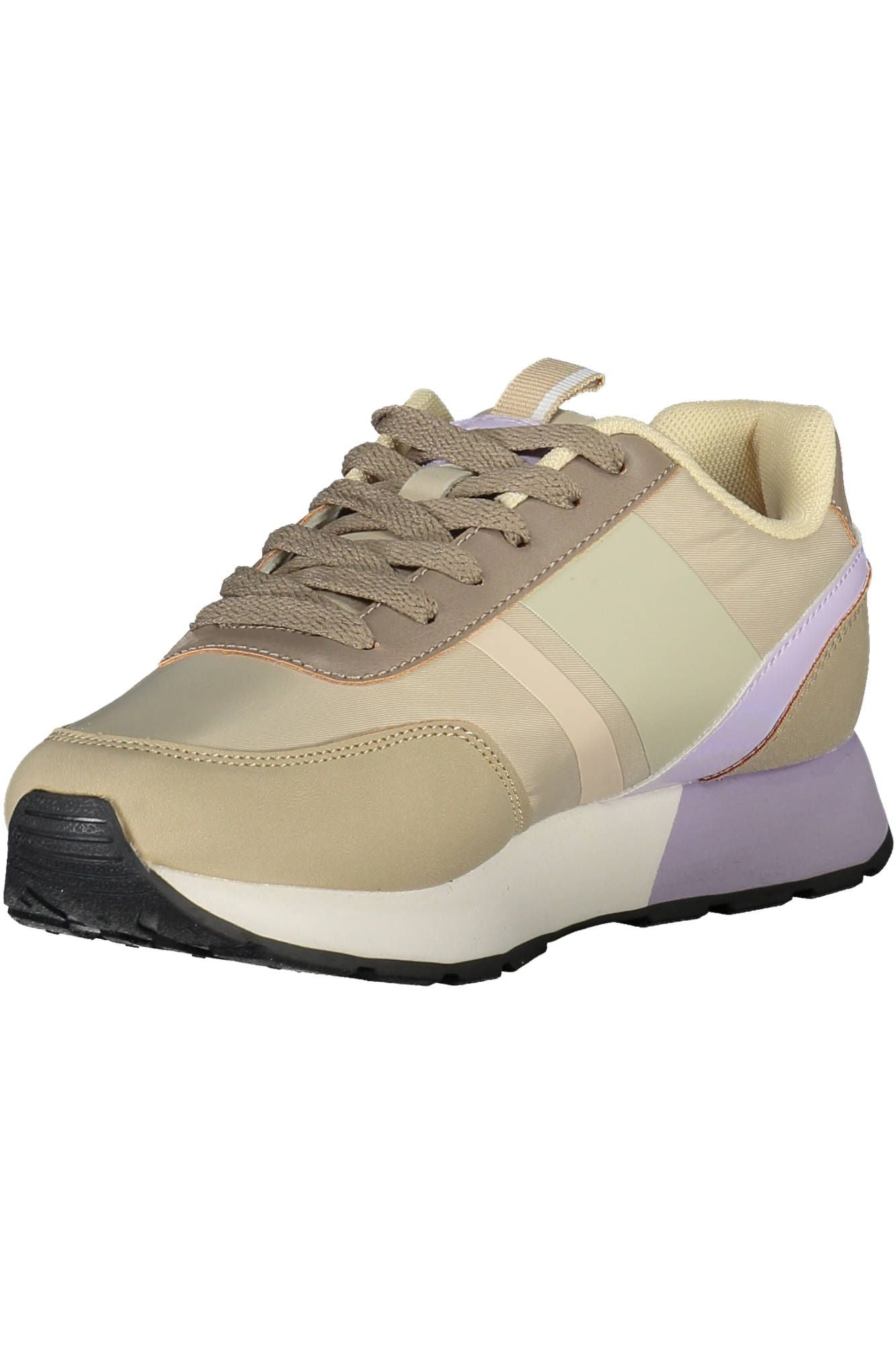 Chic Beige Lace-Up Sneakers with Logo Accent