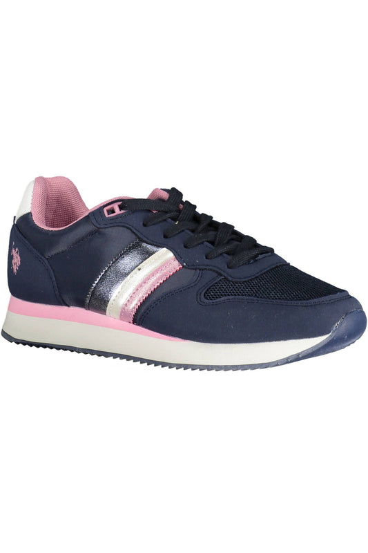 Blue Lace-Up Sports Sneakers with Logo Accent