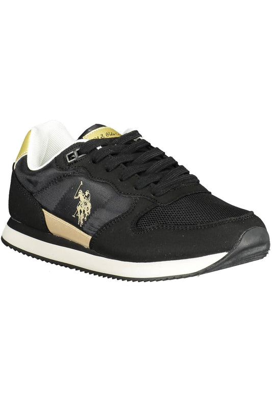 Sleek Black Polyester Sports Sneakers