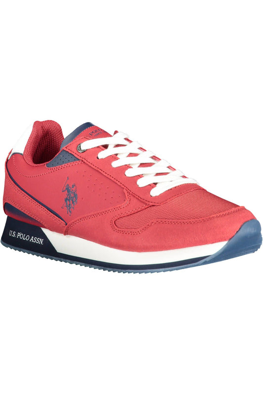 Red Polyester Sports Sneakers with Logo Detail