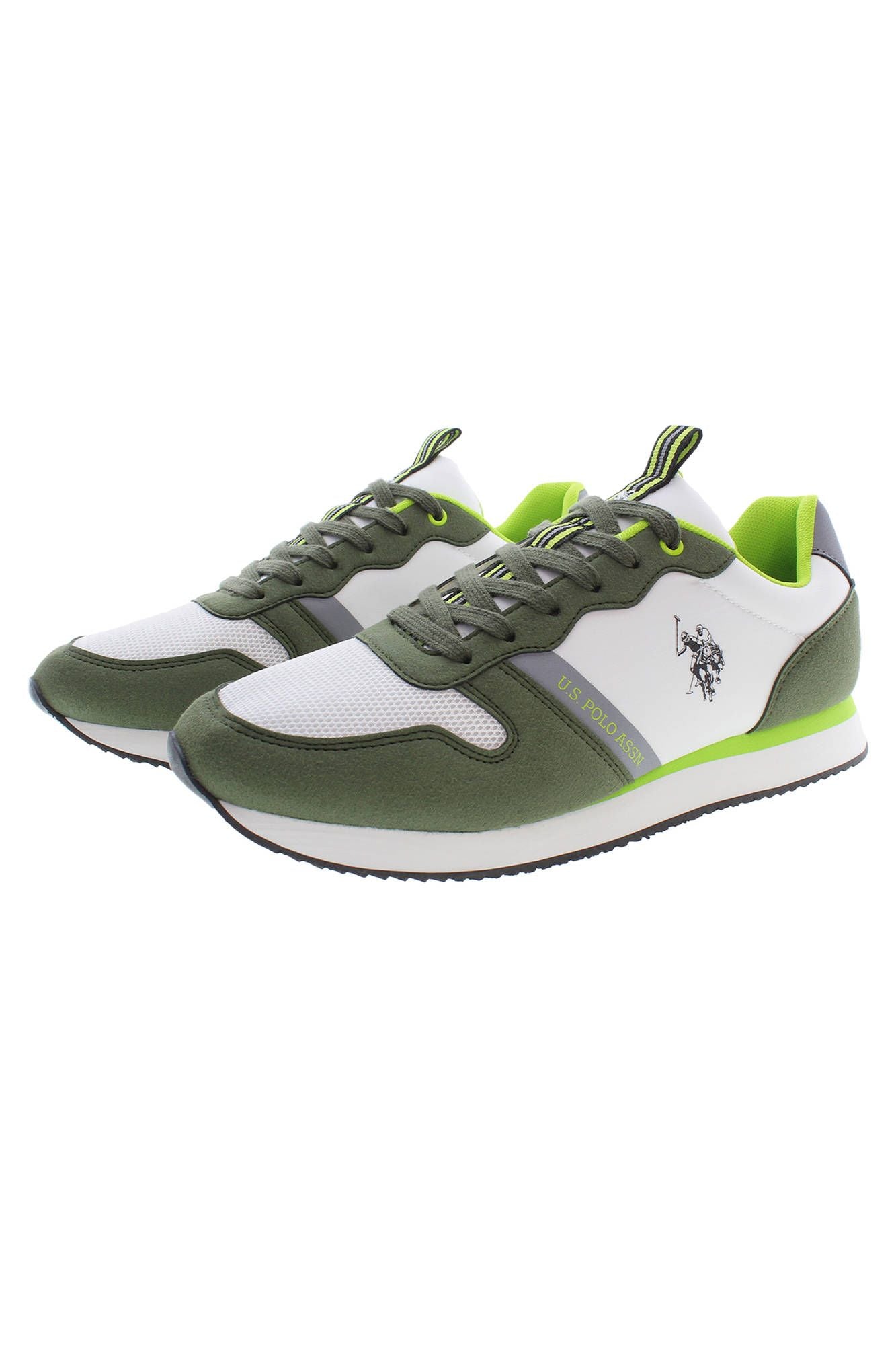 Green Lace-Up Sneakers with Contrasting Details