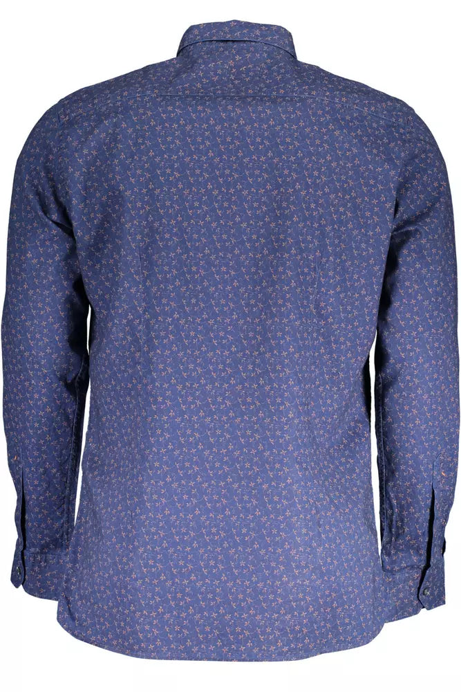 Sleek Blue Cotton Slim Shirt for Men