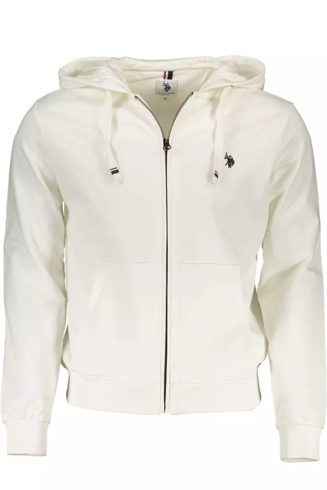 White Zip-Up Hooded Sweatshirt with Embroidery