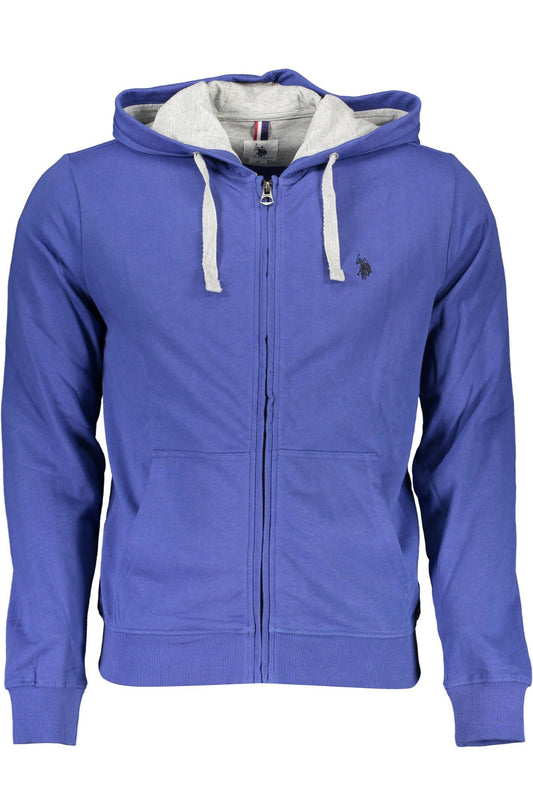 Elegant Blue Hooded Zip-Up Cotton Sweatshirt