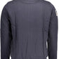 Chic Blue Cotton Zip Sweater with Logo Embroidery